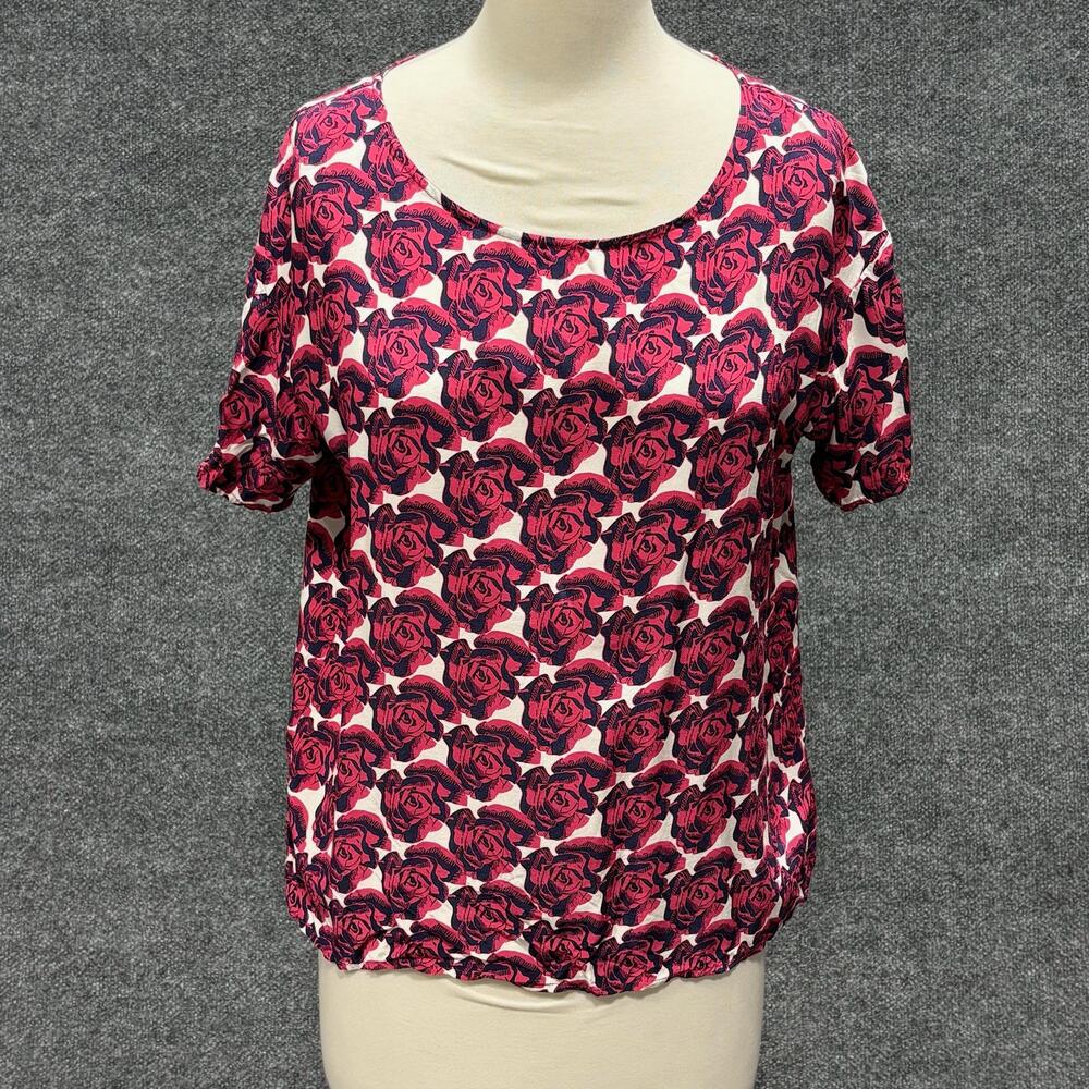 Peter Som Blouse Womens XS Pink Rose Print Scoop Neck Floral Pop Art Woven Top